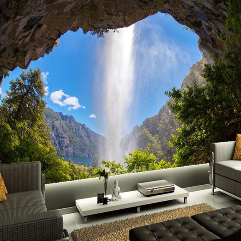 3D Wallpaper Cave Waterfall SKU# WAL0209
